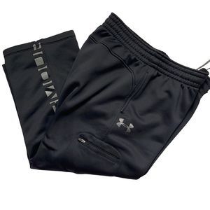 Under Armour Mens Track Pants Sweatpants Workout Loose Black Size XL (HEMMED 26”